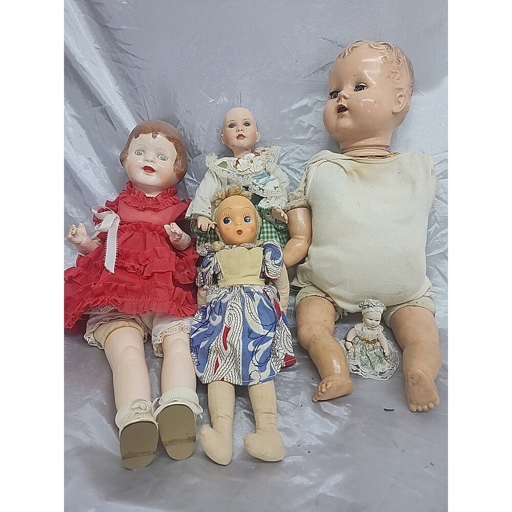 antique Composition  and hard plastic Doll Lot sold for parts  5 dolls